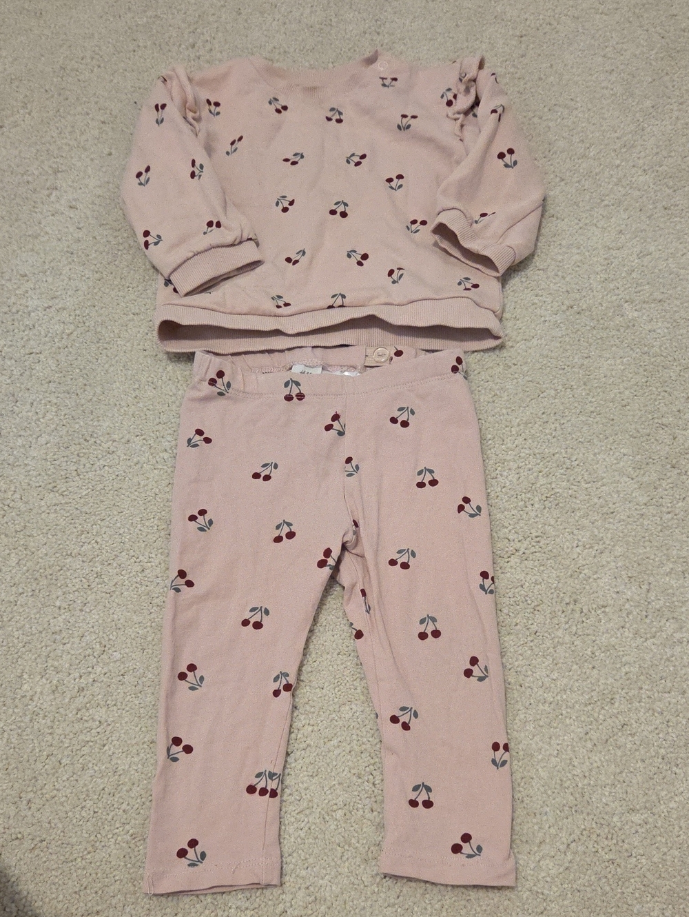 Pink Cherry Print Baby Legging And Sweatshirt Set